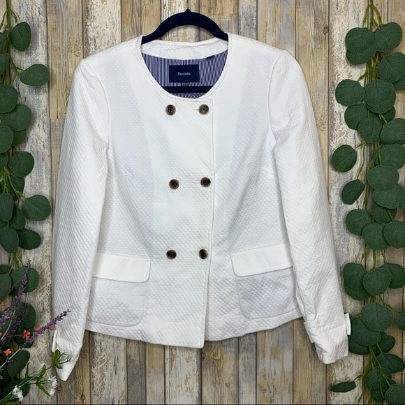 Faconnable Jackets & Blazers - Faconnable White Double-Breasted Textured Blazer